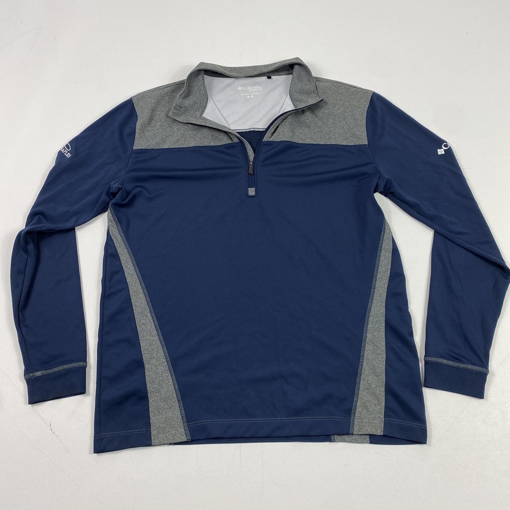Columbia Golf Pullover Mens Medium Blue Gray 1/4 Zip Links of Naples Logo Jacket